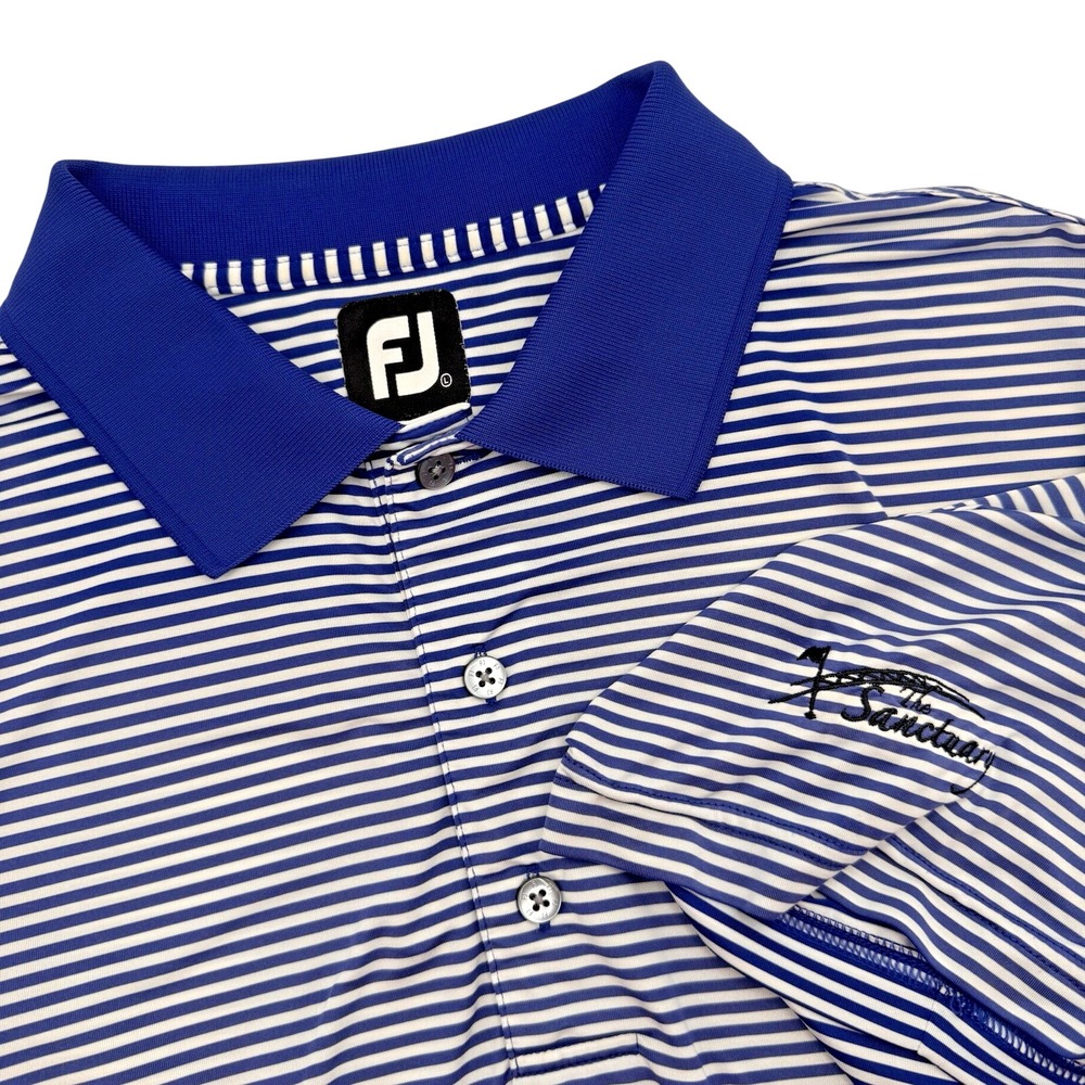 FootJoy Polo Shirt Men Large FJ Golf Blue Performance White Striped Santuary